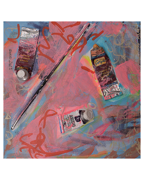 echtes Gemaelde Bild Objekt Objekte pink rosa hell blau pastell abstrakt rose