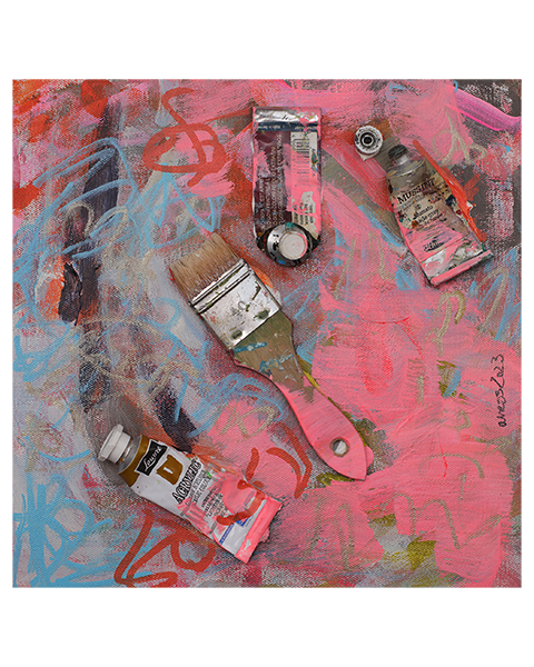 echtes Gemaelde Bild Objekt Objekte pink rosa hell blau pastell abstrakt rose