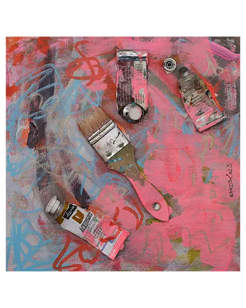 echtes Gemälde Bild Objekt Objekte pink rosa hell blau pastell abstrakt rose