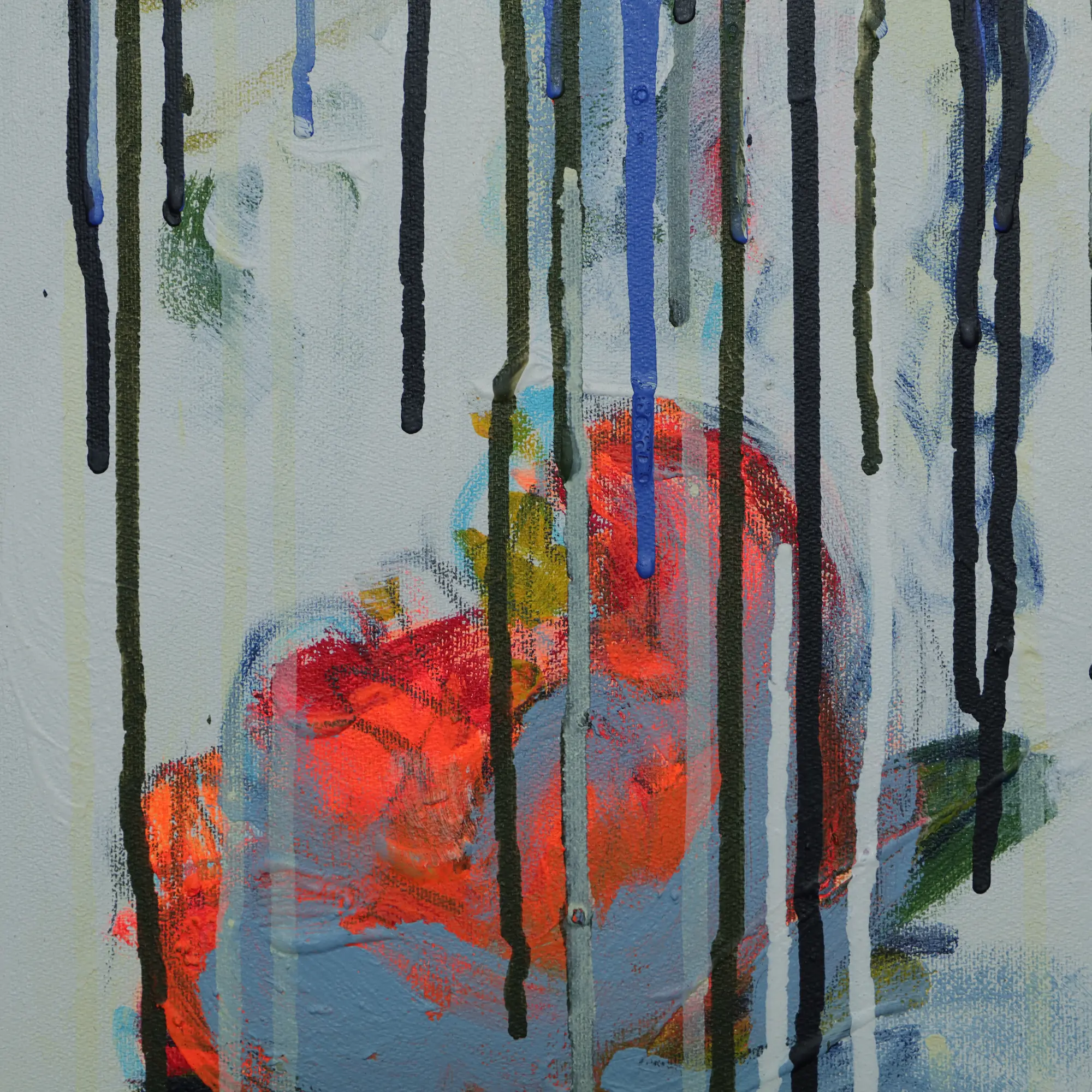 Nahaufnahme echtes Art Gemälde Bild Teich See Rosen Lilien weiss neon orange weiß Verlauf