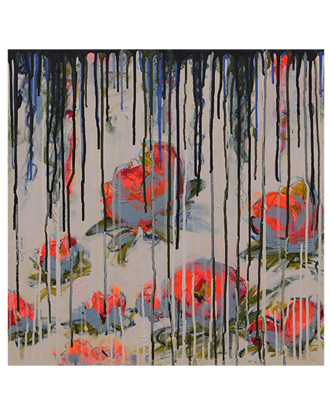 echtes Art Gemaelde Bild Teich See Rosen Lilien weiss neon orange weiß Verlauf
