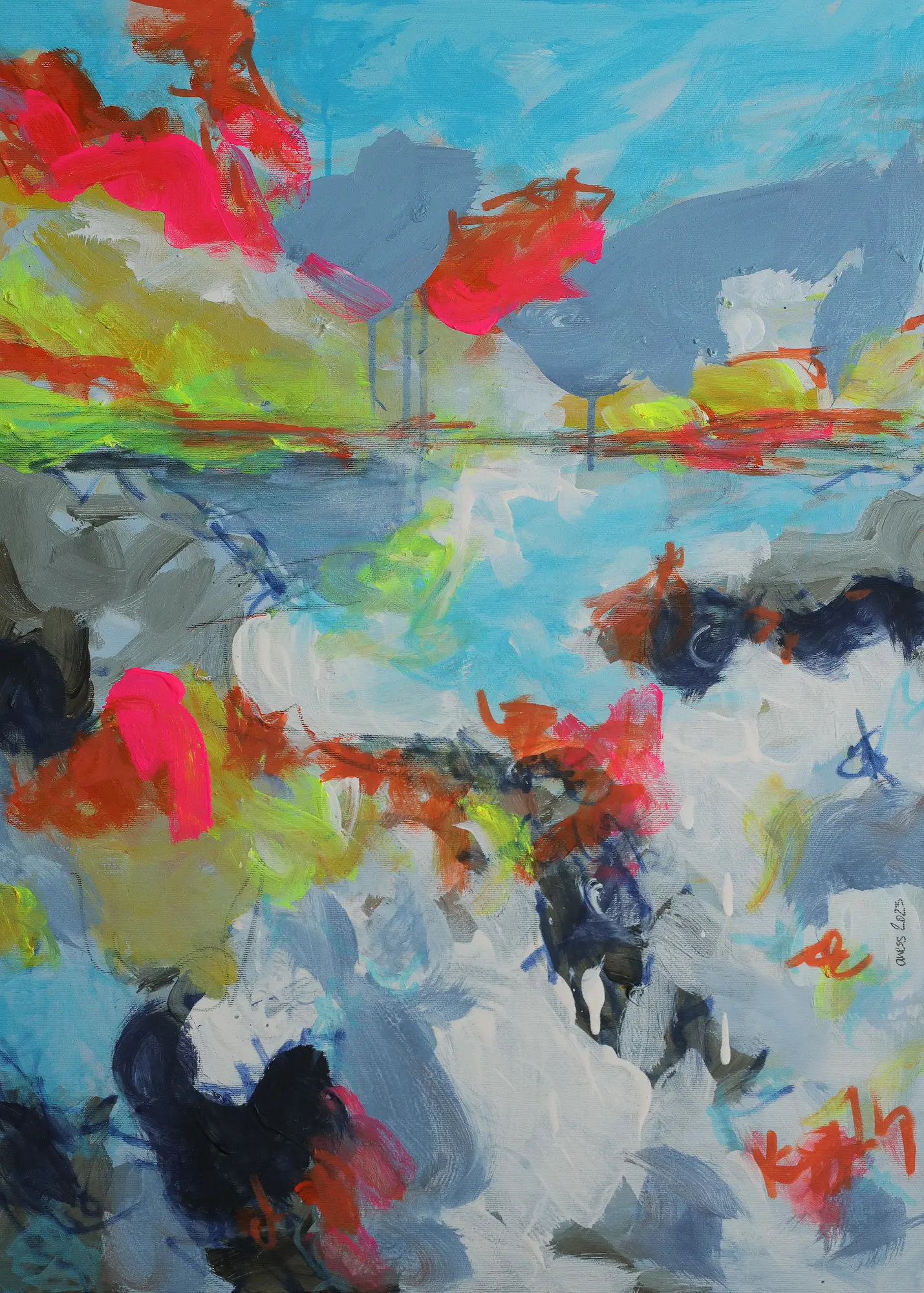 XL Gemälde Bild gelb hell blau neon Sonne Sonnen Untergang Meer Strand Nordsee