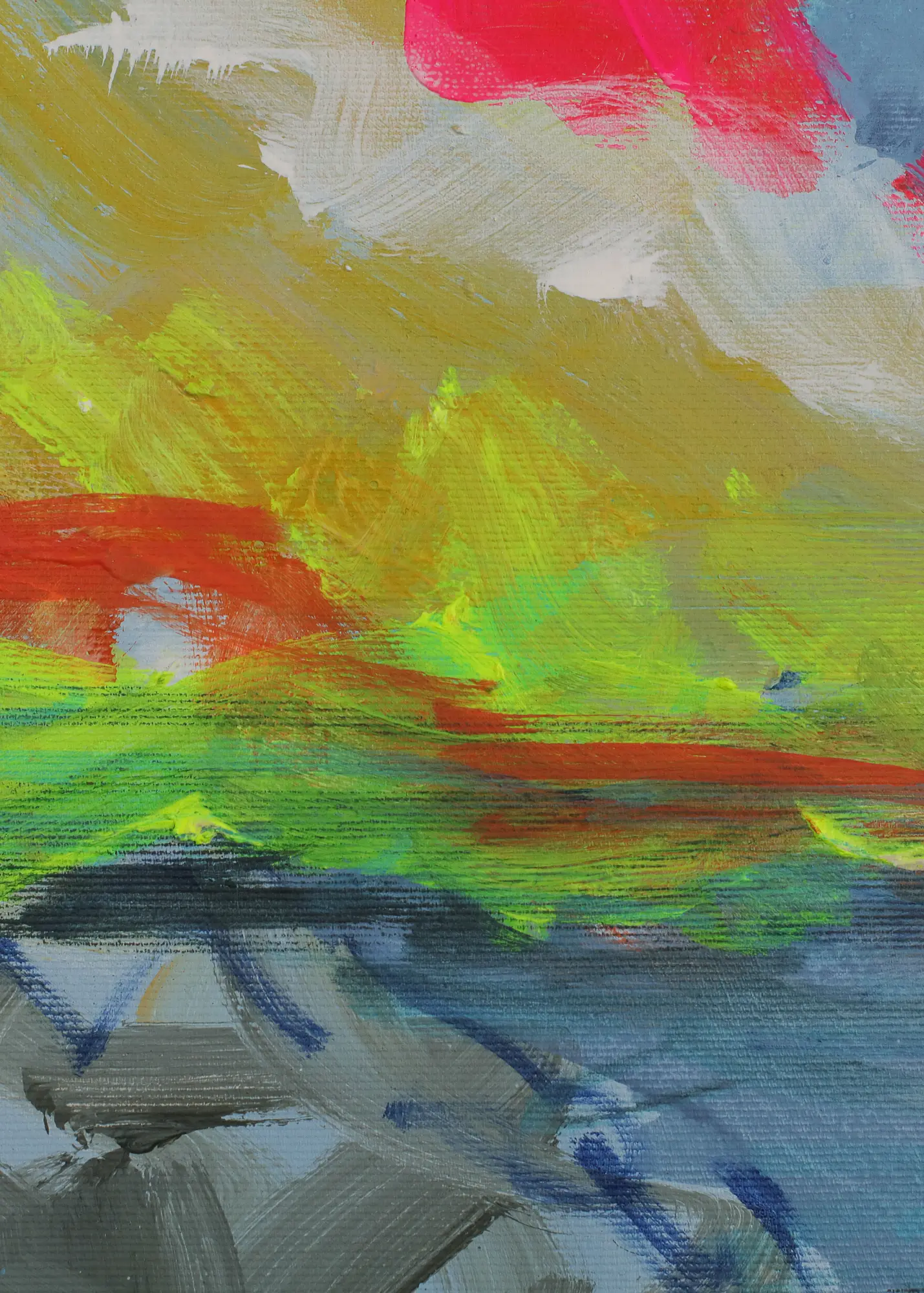 Nahaufnahme XL Gemälde Bild gelb hell blau neon Sonne Sonnen Untergang Meer Strand Nordsee