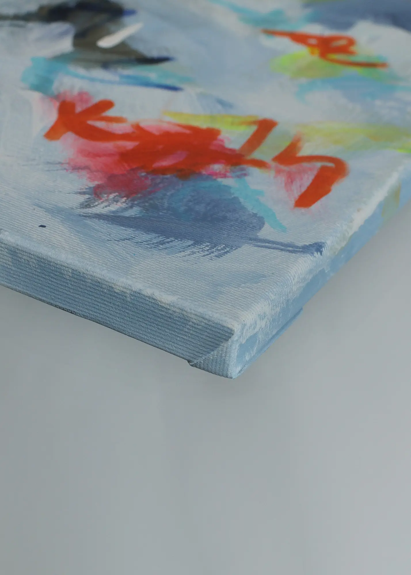 Nahaufnahme XL Gemälde Bild gelb hell blau neon Sonne Sonnen Untergang Meer Strand Nordsee