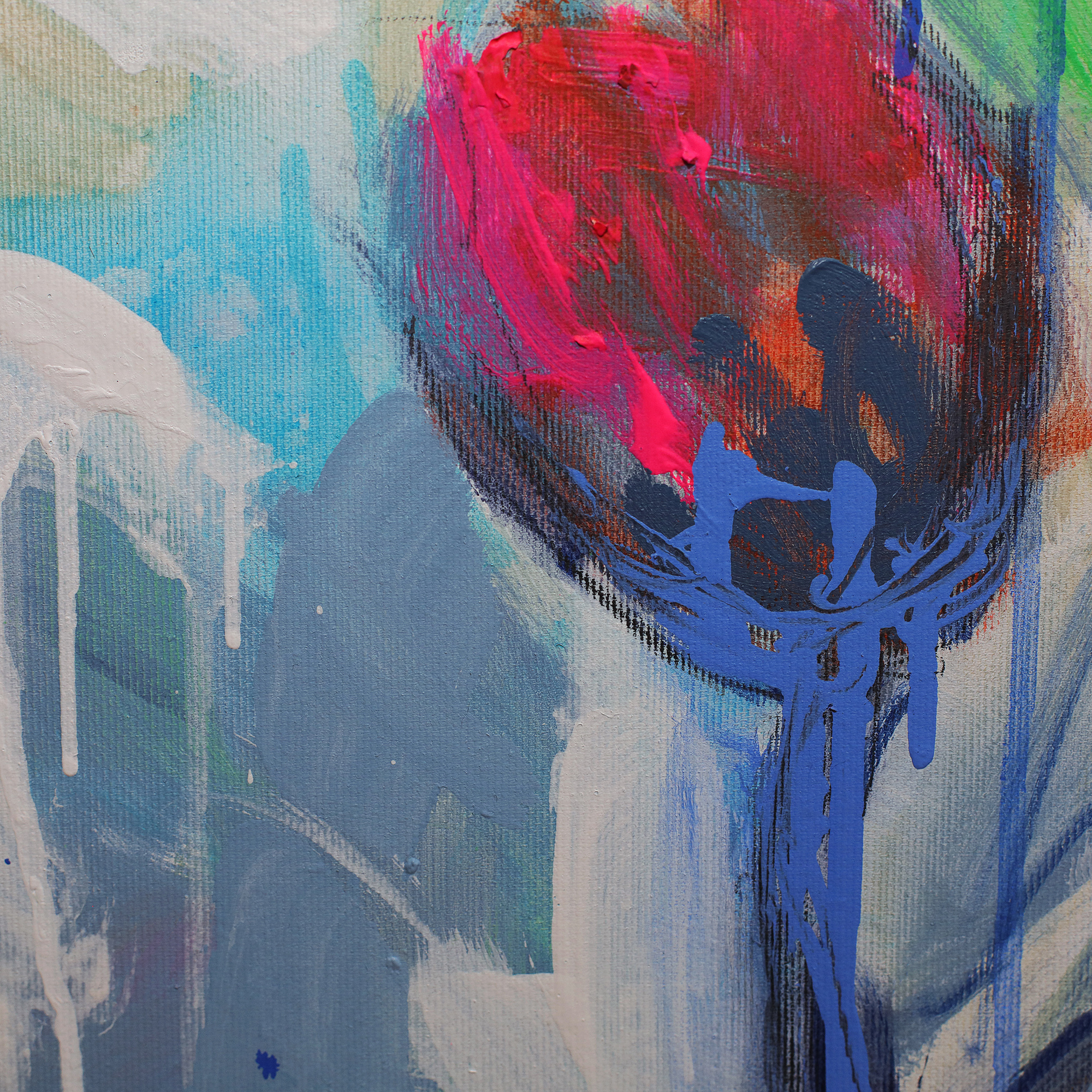 Nahaufnahme XXL XL Gemälde Bild weiss blau Blume Bluete Garten Mohn Rose Pfingst abstrakt