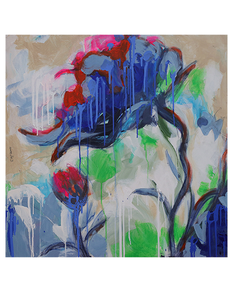XXL XL Gemaelde Bild weiss blau Blume Bluete Garten Mohn Rose Pfingst abstrakt