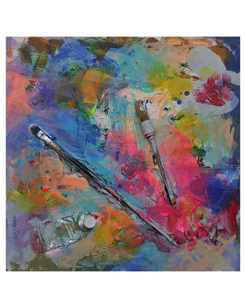 Mini XS Gemaelde klein blau pastell pink Pinsel Objekt Objekte Pinsel Tuben Art