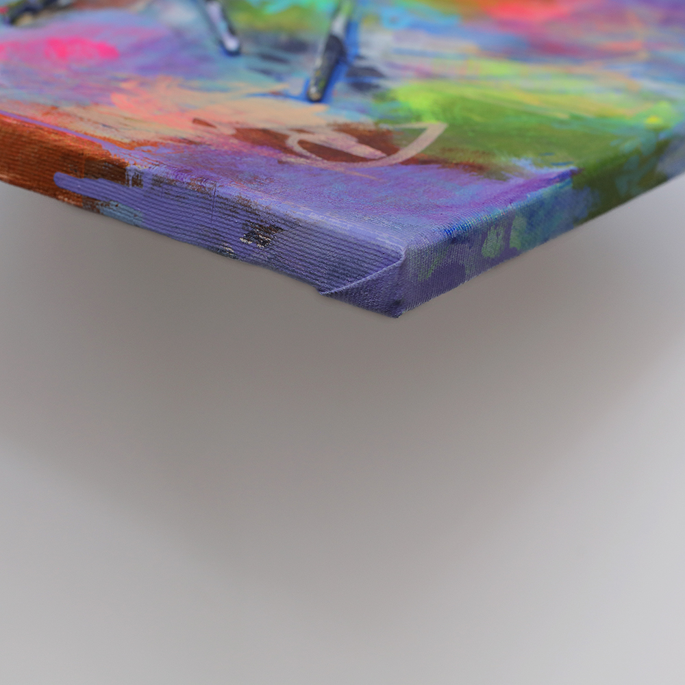 Nahaufnahme Mini XS Gemälde Bild blau lila pastell pink Pinsel Objekt Objekte Pinsel Tuben