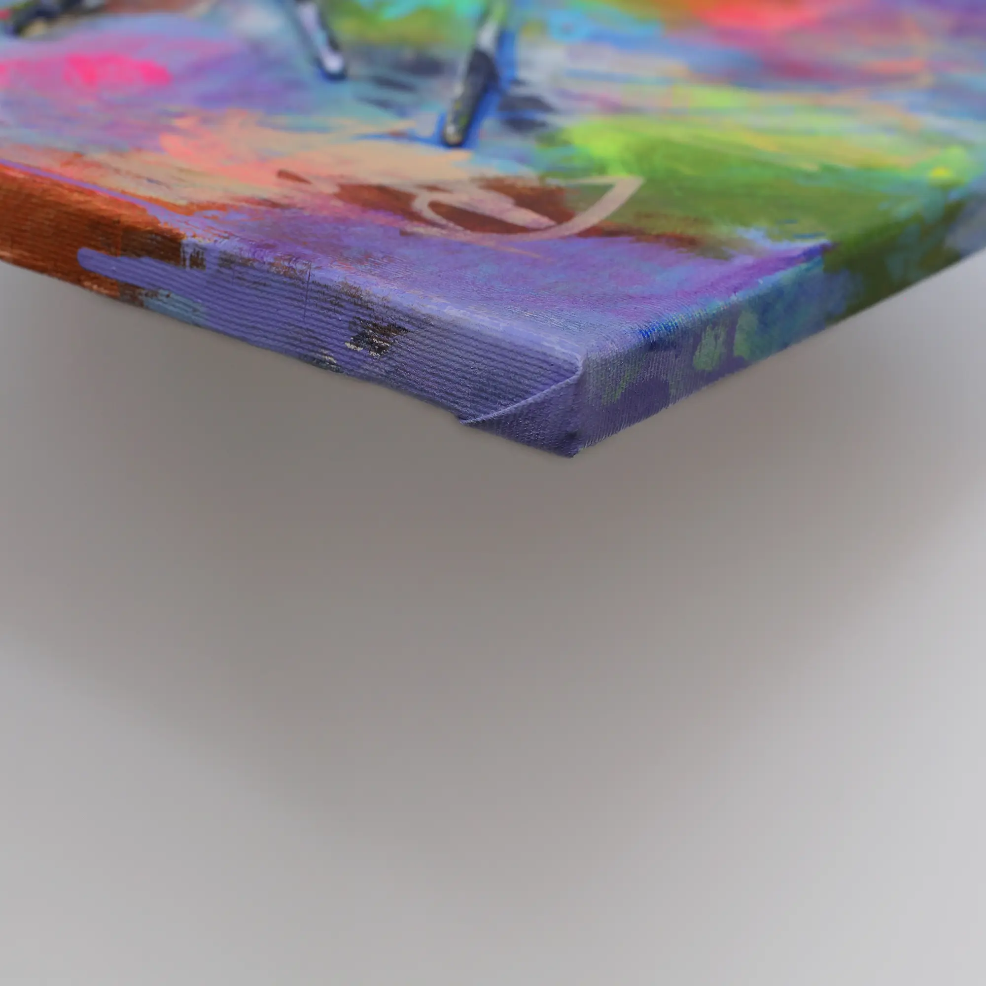 Nahaufnahme Mini XS Gemälde Bild blau lila pastell pink Pinsel Objekt Objekte Pinsel Tuben