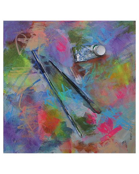 Mini XS Gemaelde Bild blau lila pastell pink Pinsel Objekt Objekte Pinsel Tuben