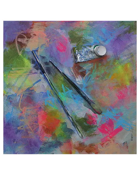 Mini XS Gemälde Bild blau lila pastell pink Pinsel Objekt Objekte Pinsel Tuben