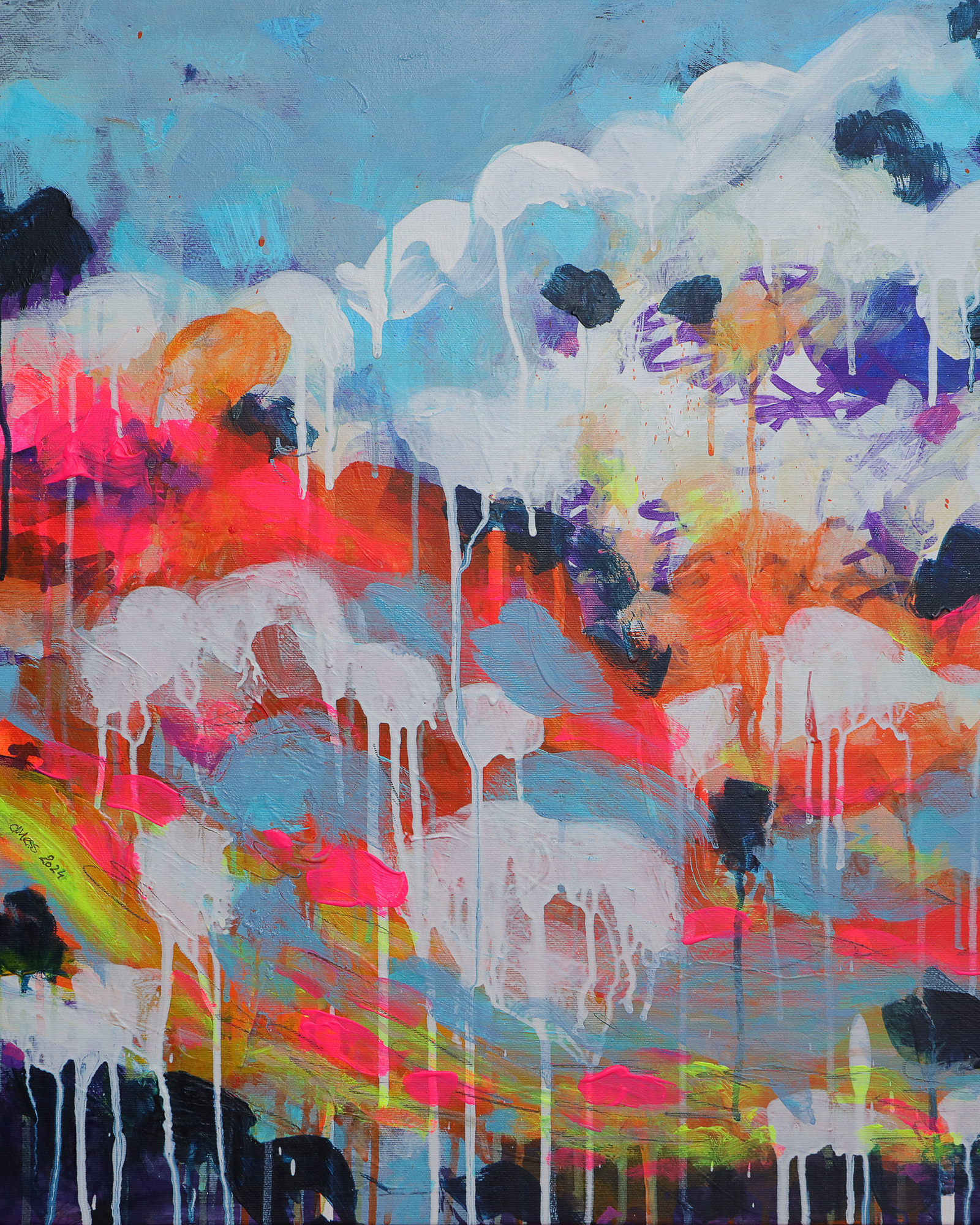 Gemälde Wand Bild neon lila dunkel blau Himmel Abend Sylt Meer Nordsee Strand