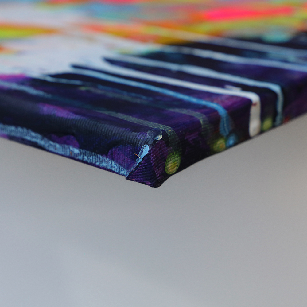 Nahaufnahme Gemälde Wand Bild neon lila dunkel blau Himmel Abend Sylt Meer Nordsee Strand