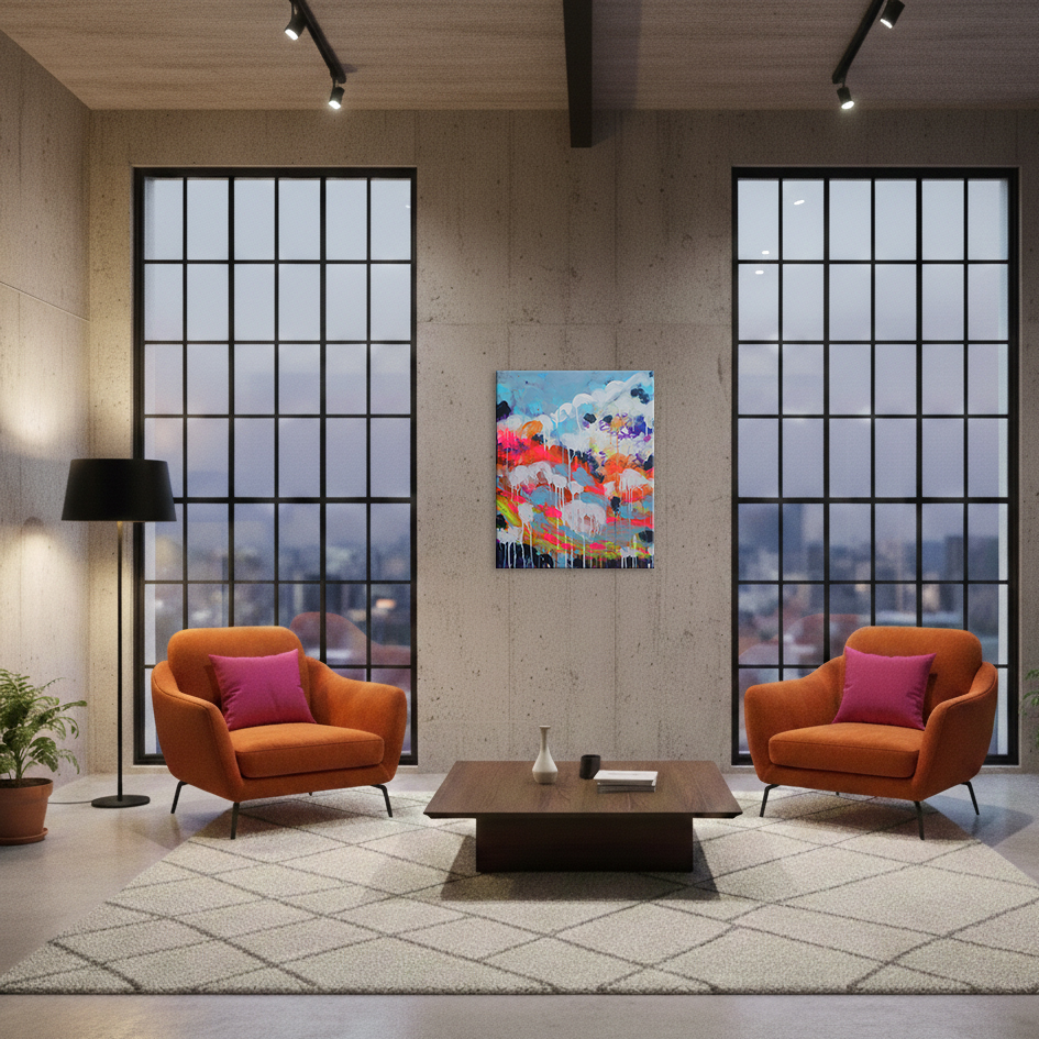 Nahaufnahme Gemälde Wand Bild neon lila dunkel blau Himmel Abend Sylt Meer Nordsee Strand