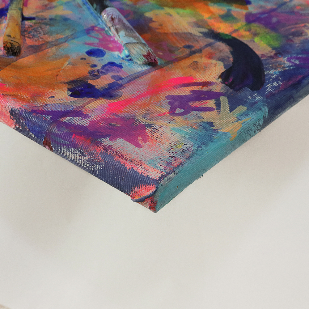 Nahaufnahme Gemälde Bild schmal neon Struktur gelb rot pink lila abstrakt Objekte Pinsel