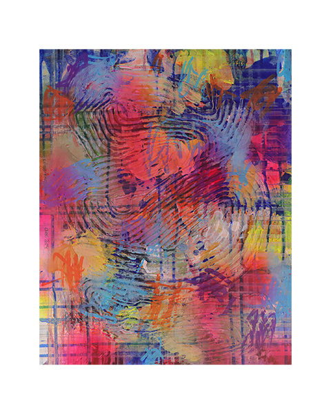 Mini XS Gemaelde Bild abstrakte klein neon Struktur gelb blau Linien Streifen