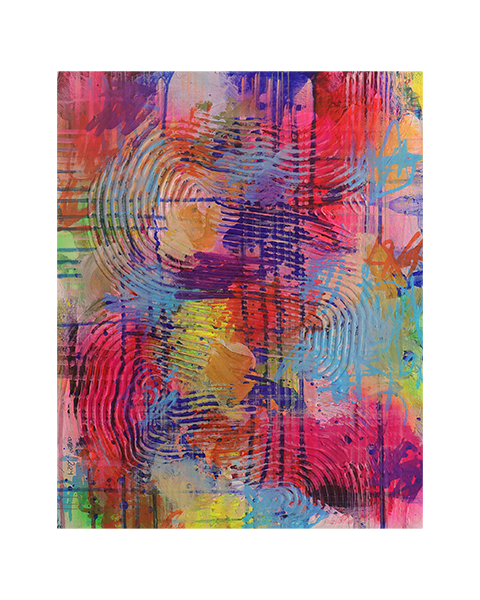 Mini XS Gemaelde Bild abstrakte klein neon Struktur gelb pink Linien Streifen