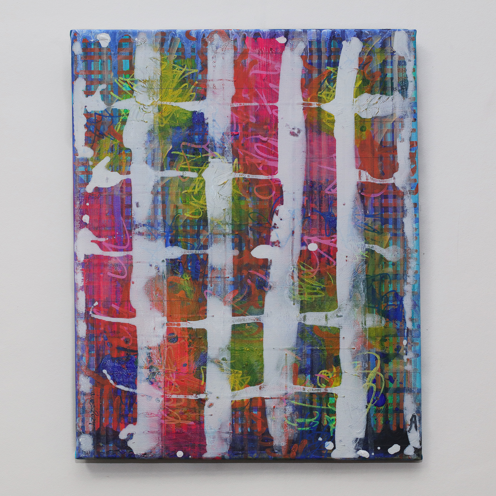 Nahaufnahme Gemaelde Bild Unikat echt original Hotel Art abstrakt neon pink blau gelb orange