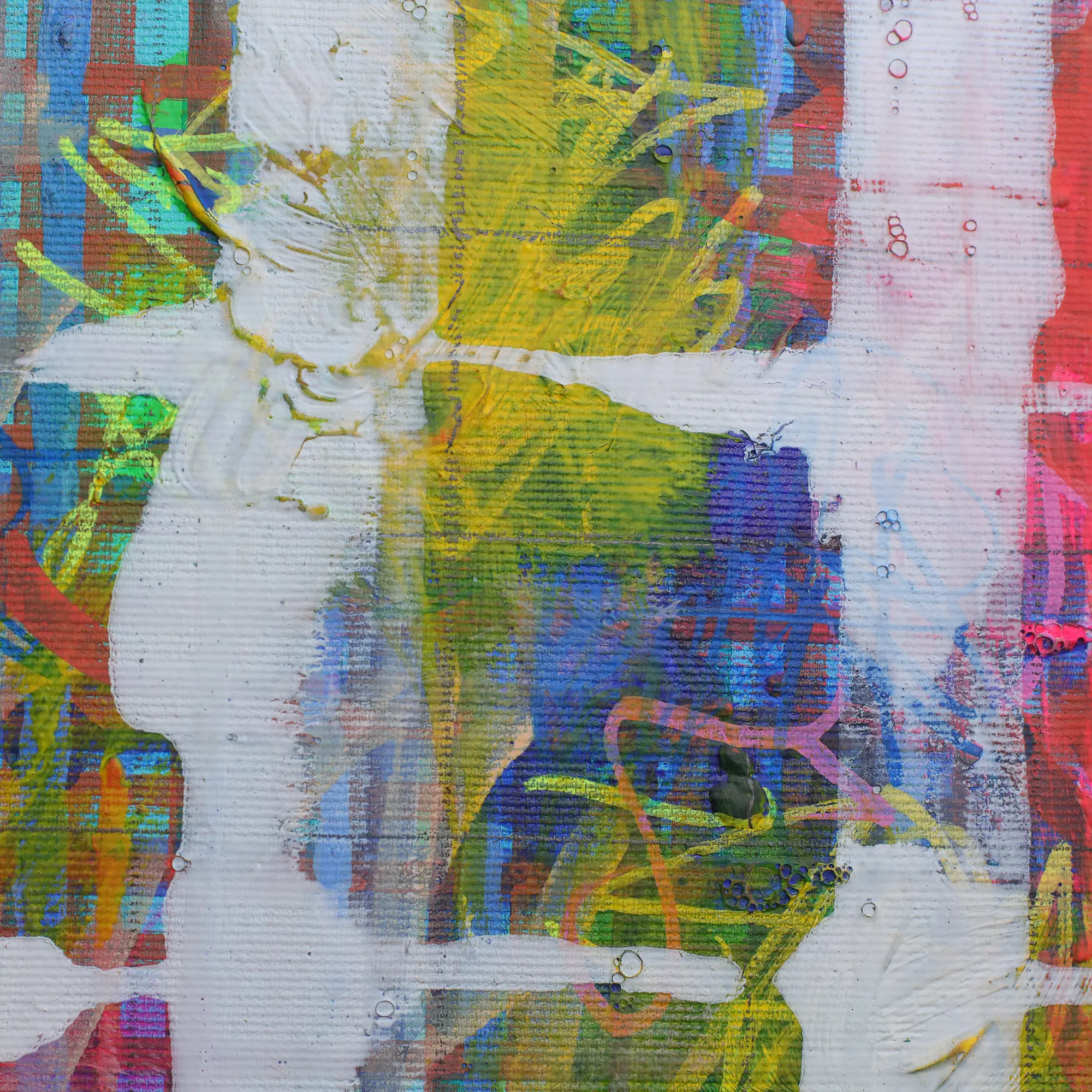 Nahaufnahme Gemälde Bild Unikat echt original Hotel Art abstrakt neon pink blau gelb orange