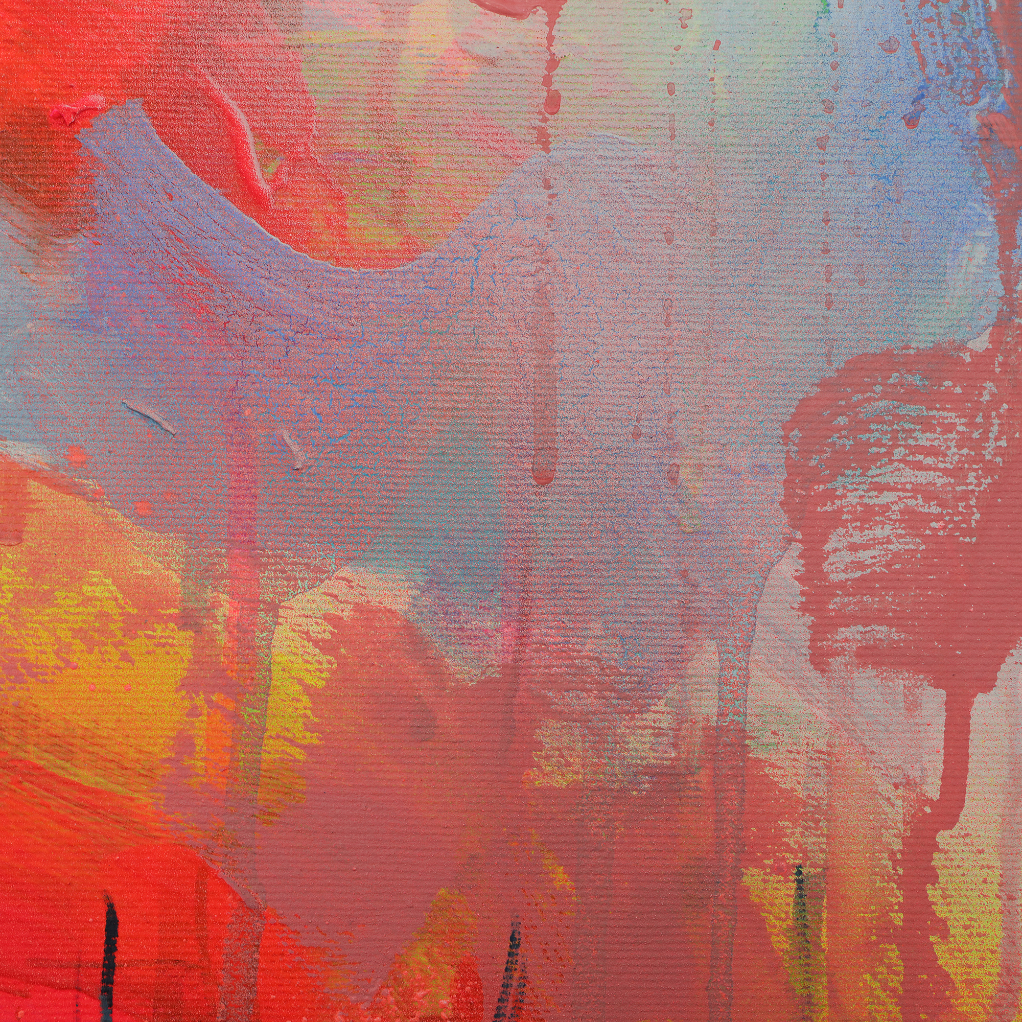 Nahaufnahme Gemaelde neon gelb rosa orange Landschaft Meer Strand Segel Boot Berge Kleckse