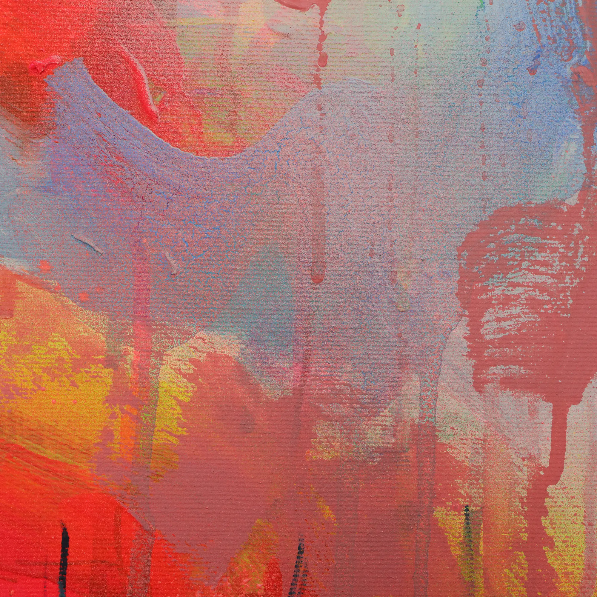 Nahaufnahme Gemälde neon gelb rosa orange Landschaft Meer Strand Segel Boot Berge Kleckse