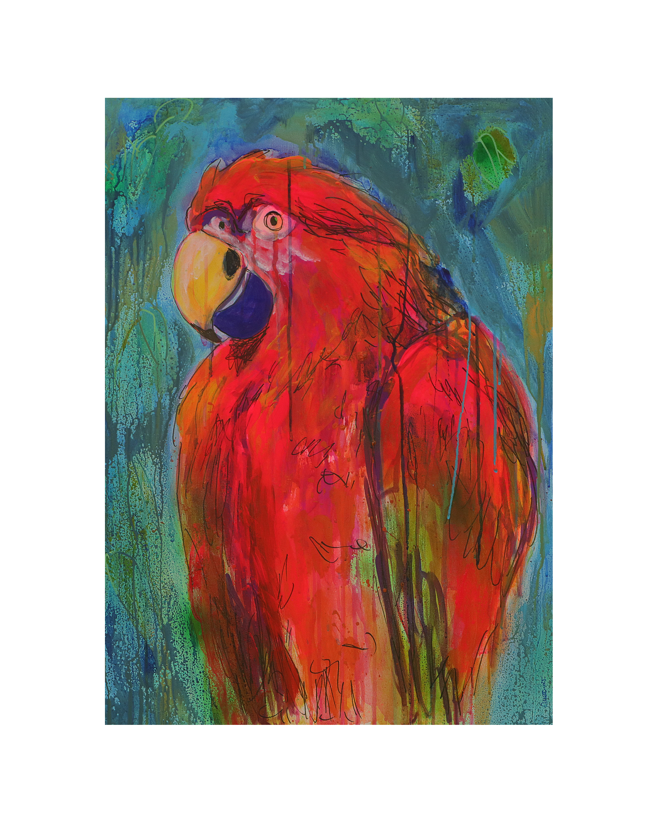 XL Wand Gemaelde Bild Vogel Papagei neon rot blau abstrakt Tier Ara Portraet Art