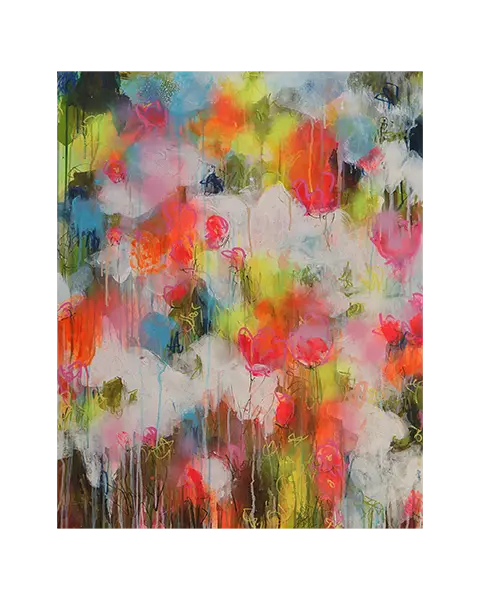 Gemaelde Bild XXL gross neon abstrakt weiss Blumen Wiese Garten Feld Landschaft