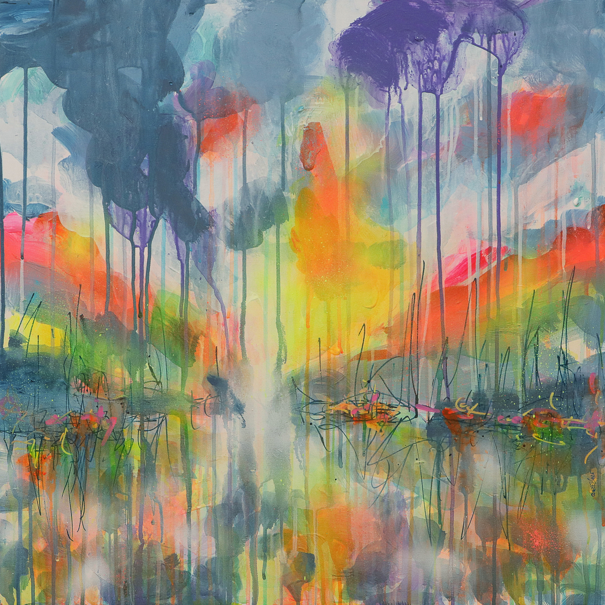 Gemaelde Bild XL gross neon abstrakt blau Meer Landschaft Wasser Urlaub Unikat