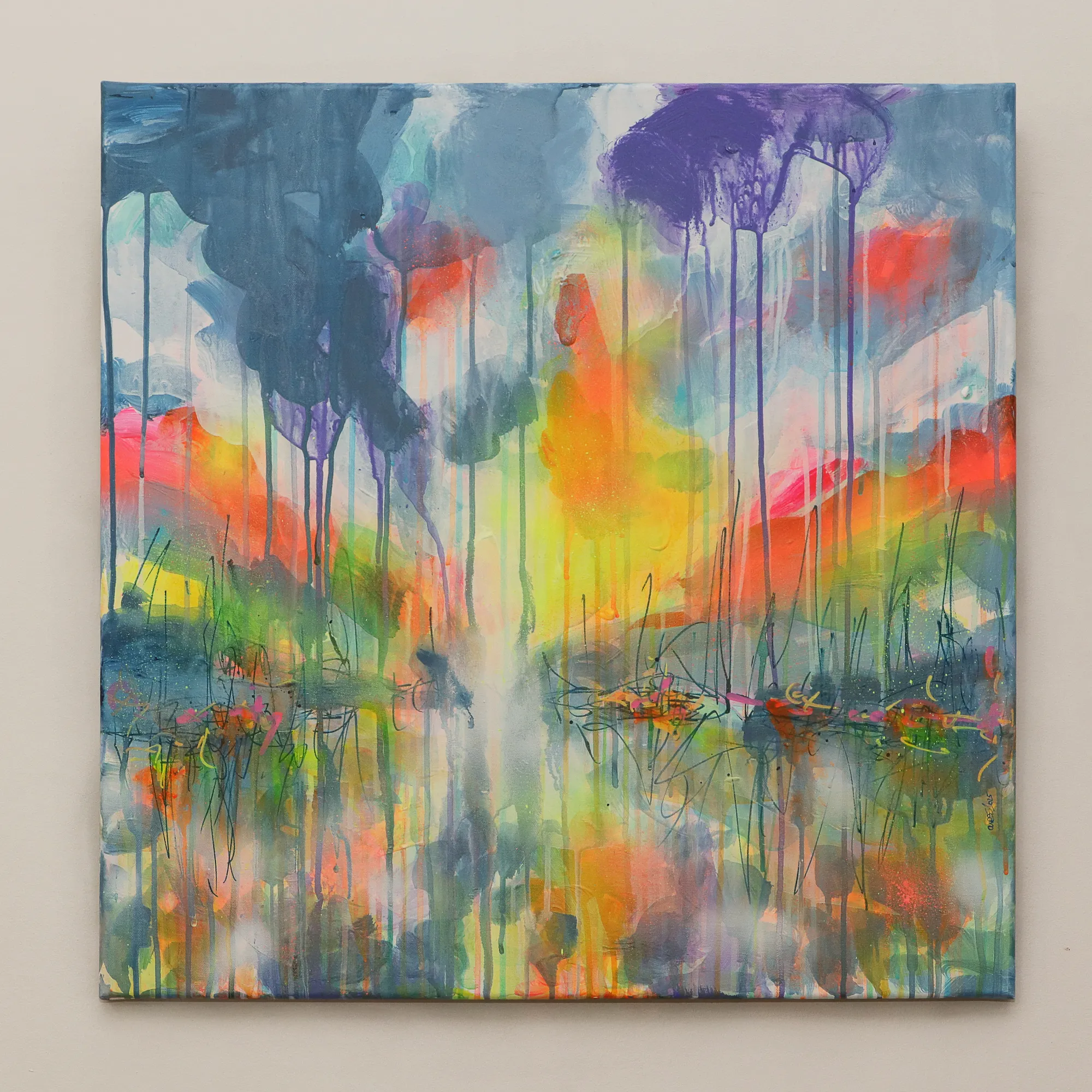 Nahaufnahme Gemaelde Bild XL gross neon abstrakt blau Meer Landschaft Wasser Urlaub Unikat