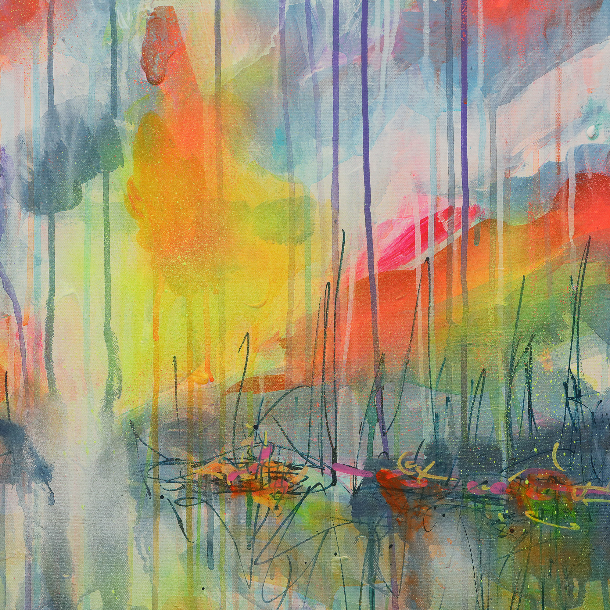 Nahaufnahme Gemaelde Bild XL gross neon abstrakt blau Meer Landschaft Wasser Urlaub Unikat