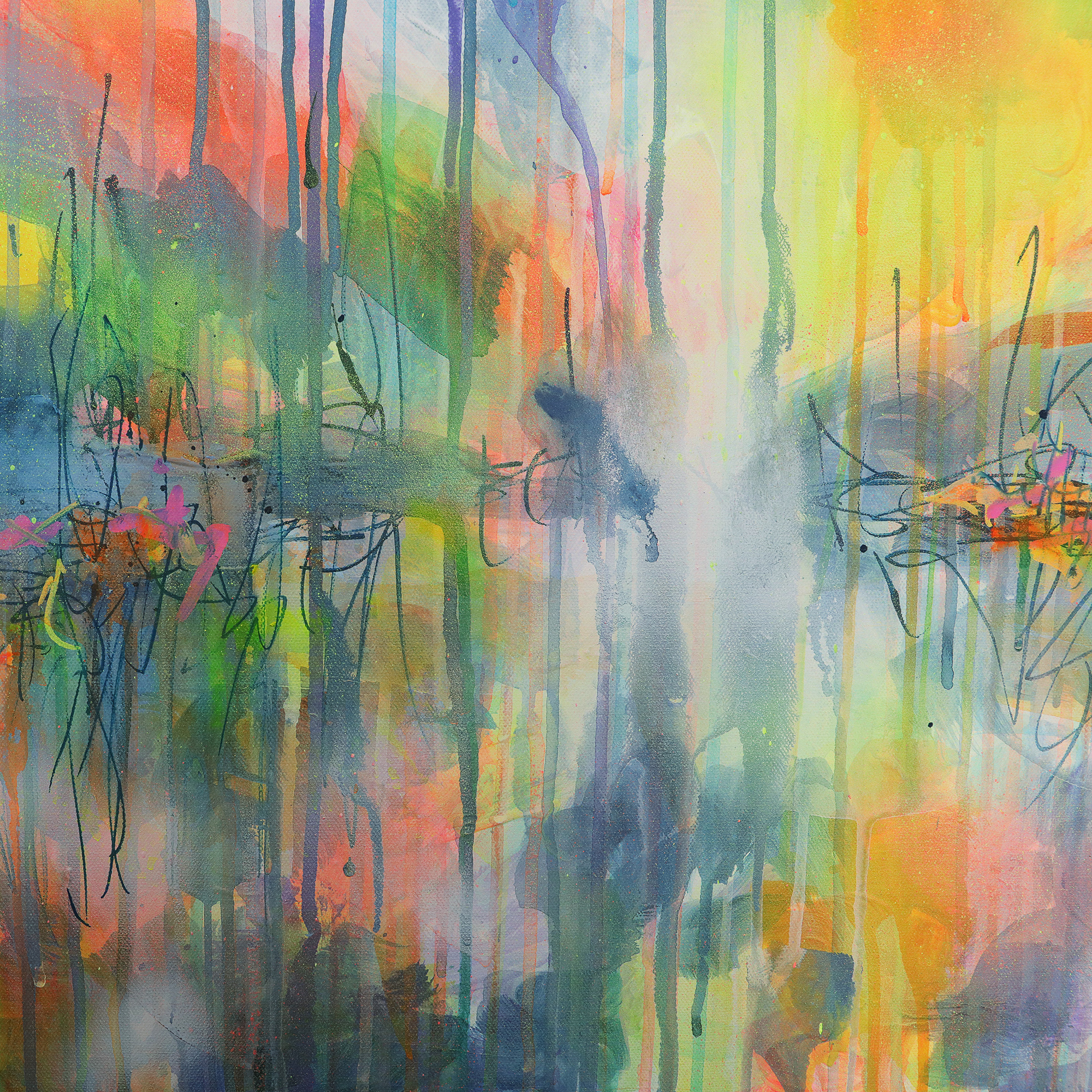 Nahaufnahme Gemaelde Bild XL gross neon abstrakt blau Meer Landschaft Wasser Urlaub Unikat