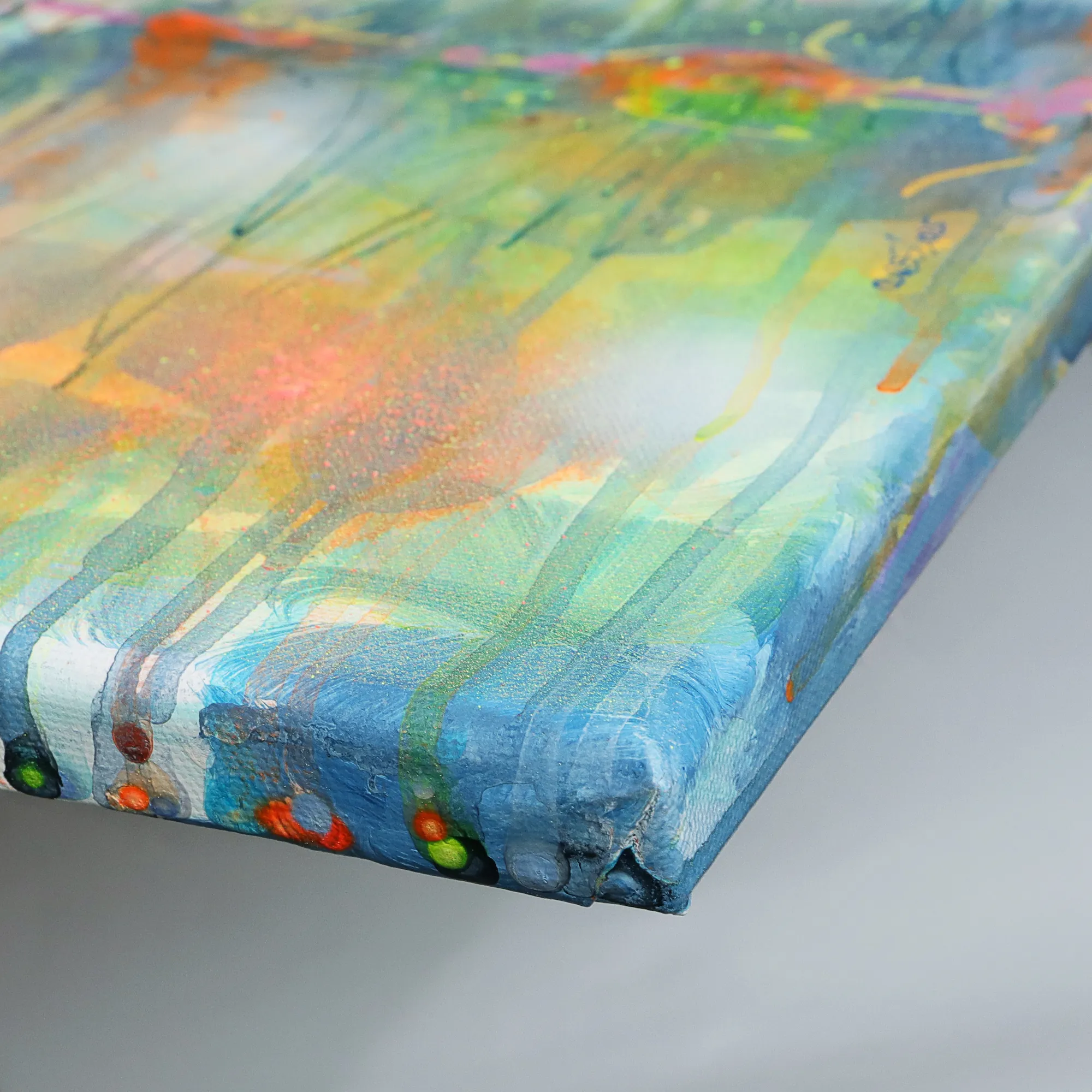 Nahaufnahme Gemaelde Bild XL gross neon abstrakt blau Meer Landschaft Wasser Urlaub Unikat