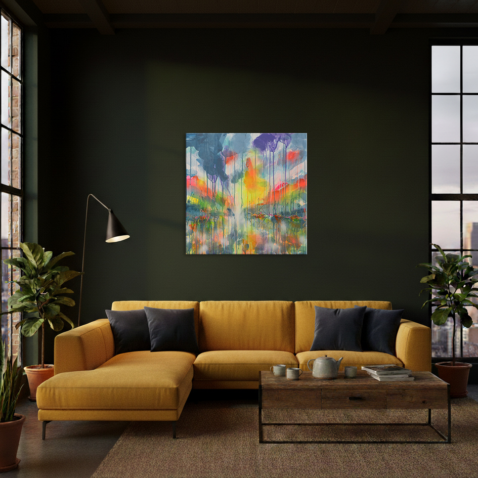 Nahaufnahme Gemaelde Bild XL gross neon abstrakt blau Meer Landschaft Wasser Urlaub Unikat