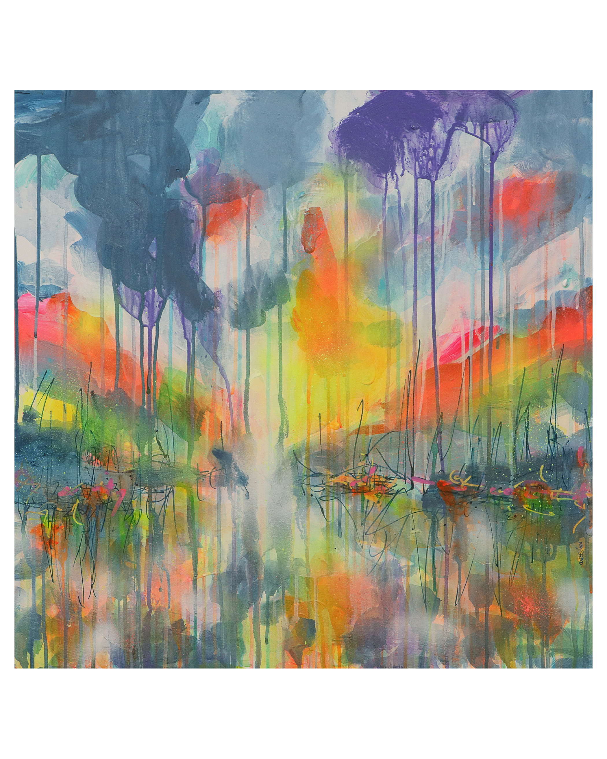 Gemaelde Bild XL gross neon abstrakt blau Meer Landschaft Wasser Urlaub Unikat