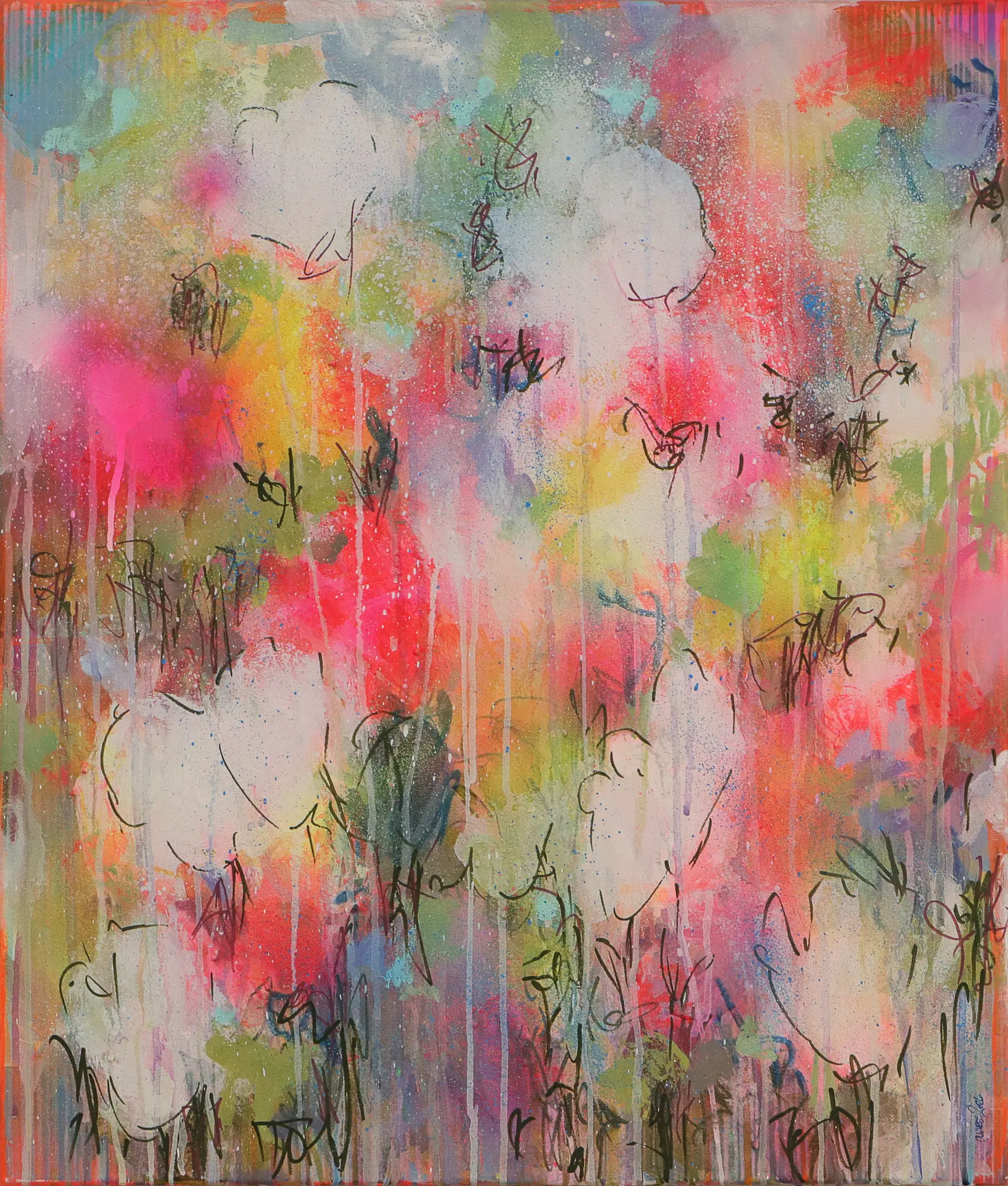 echtes Acryl Gemälde Wand Bild Deko Unikat neo pink gelb weiß günstig hype