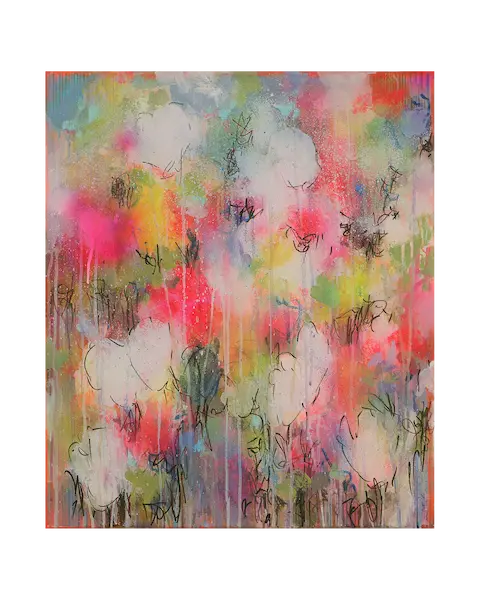 echtes Acryl Gemälde Wand Bild Deko Unikat neo pink gelb weiß günstig hype