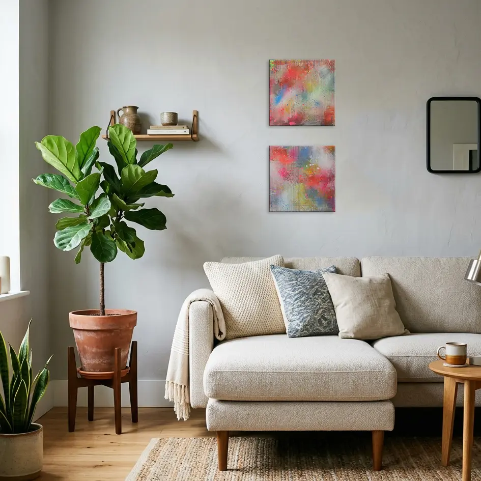Wandbild für modernes Wohndesign kleines Acryl Gemälde Wand Bild Deko Unikat neo pink gelb weiß günstig hype