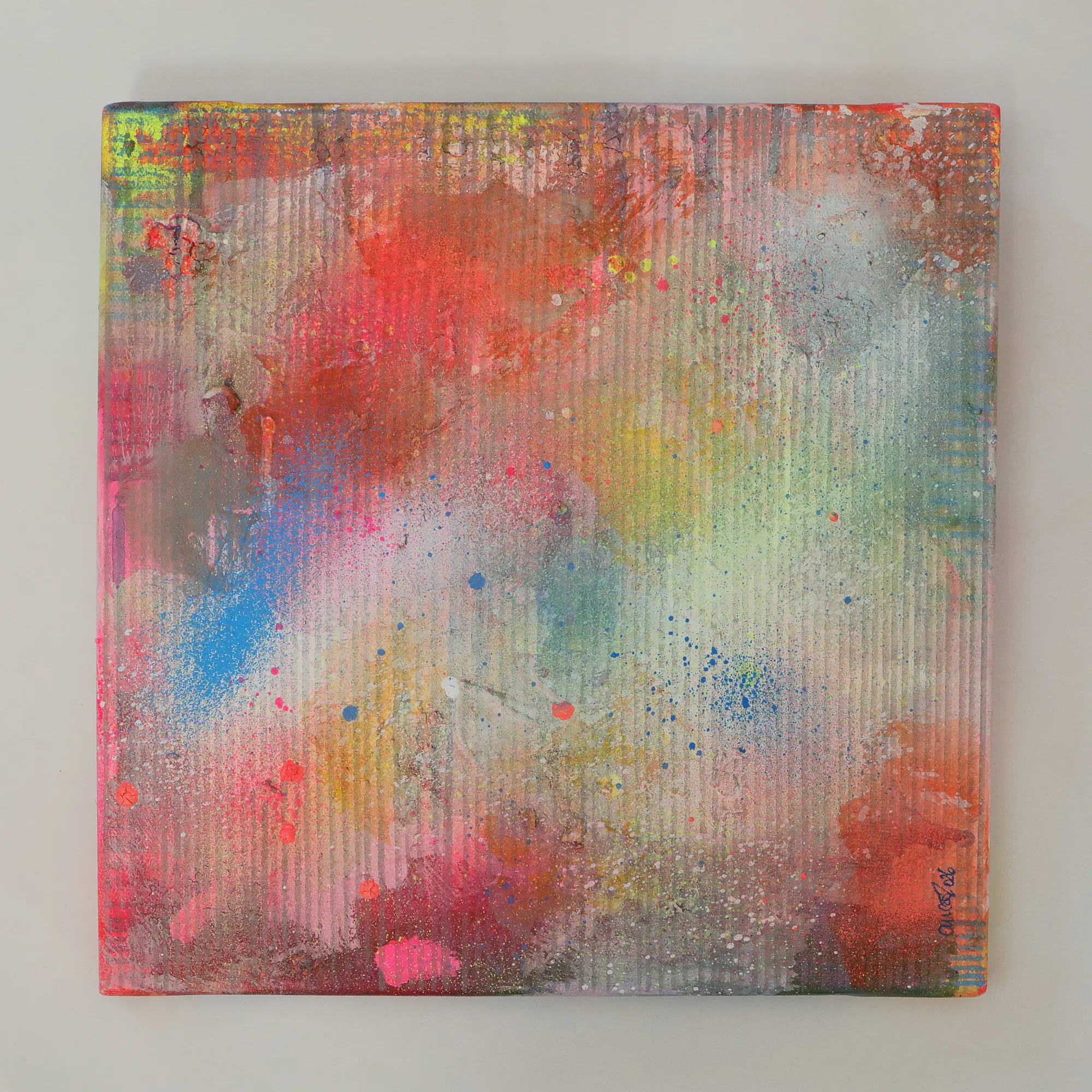 Nahaufnahme kleines Acryl Gemälde Wand Bild Deko Unikat neo pink gelb weiß günstig hype
