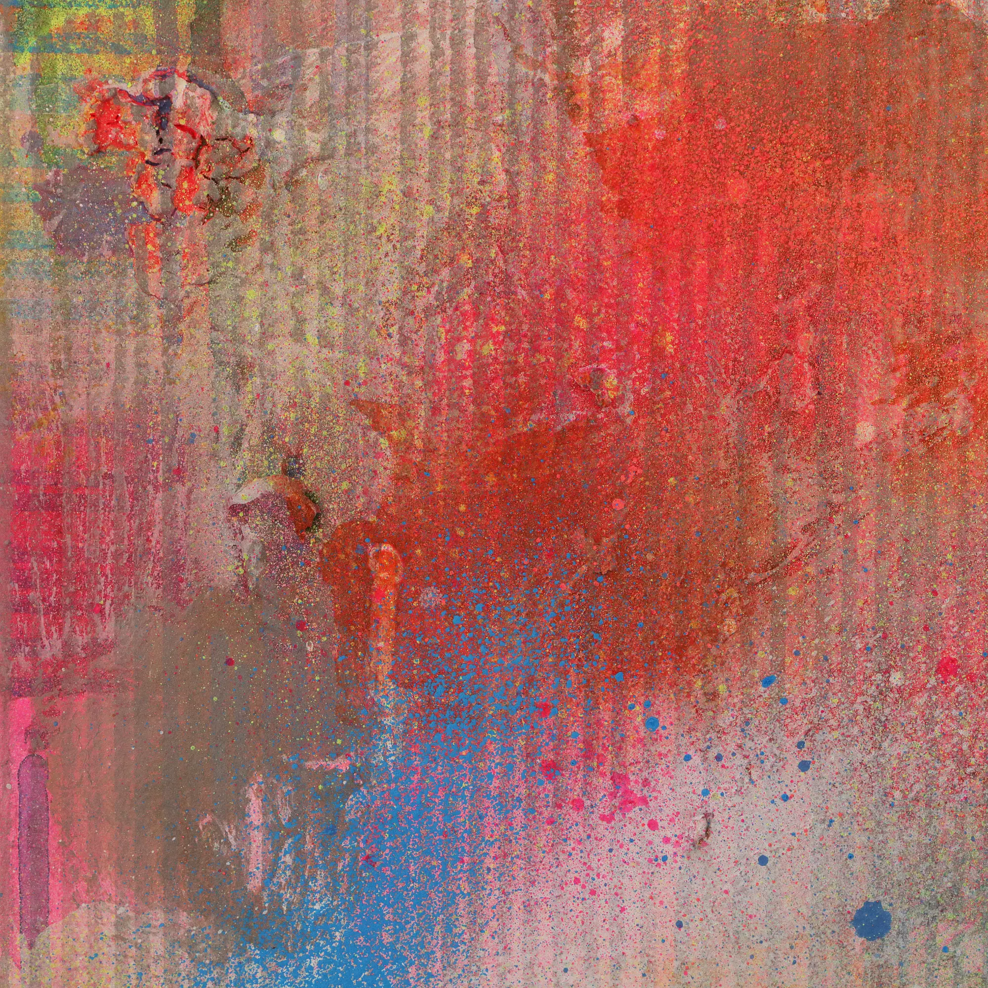 Nahaufnahme kleines Acryl Gemälde Wand Bild Deko Unikat neo pink gelb weiß günstig hype
