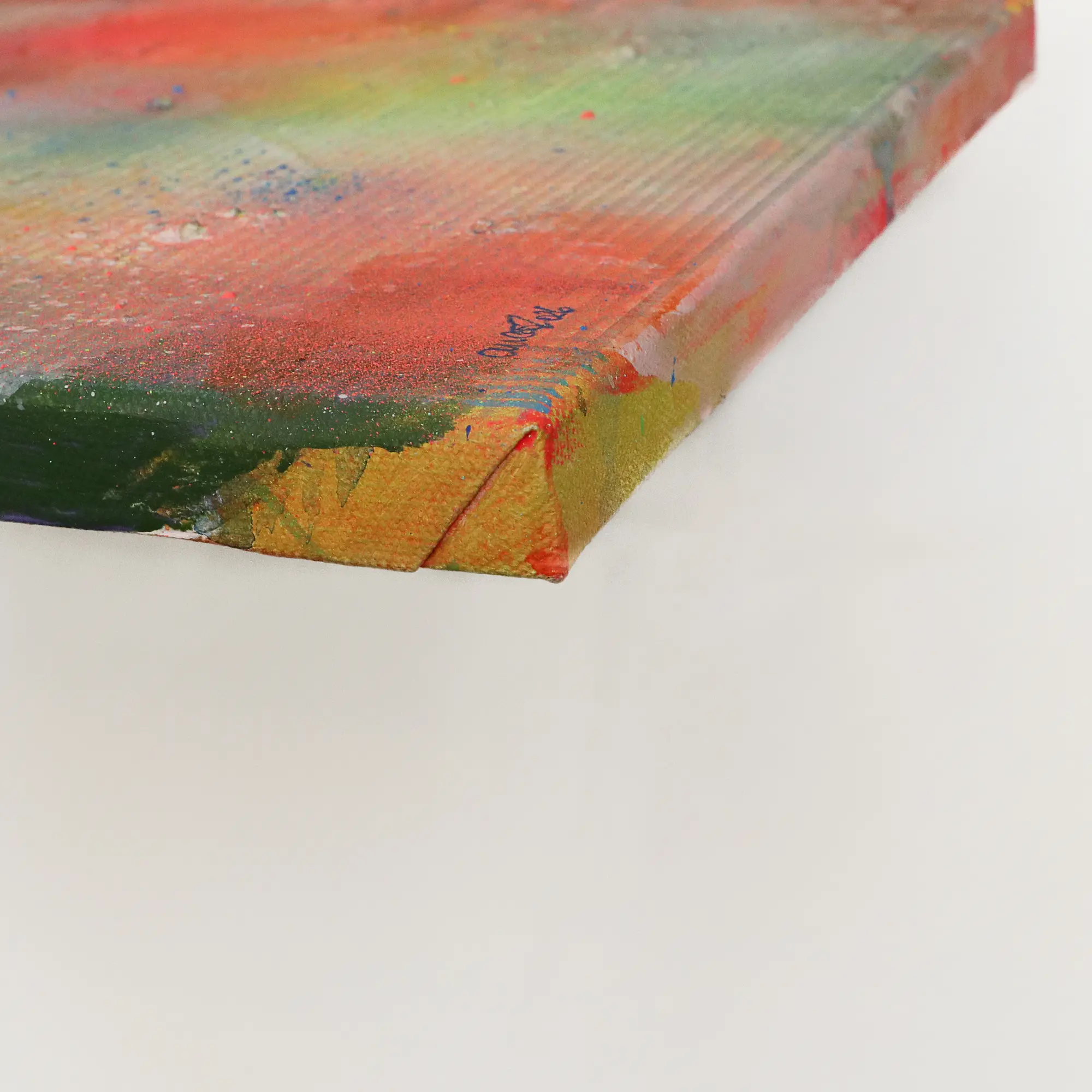 Nahaufnahme kleines Acryl Gemälde Wand Bild Deko Unikat neo pink gelb weiß günstig hype