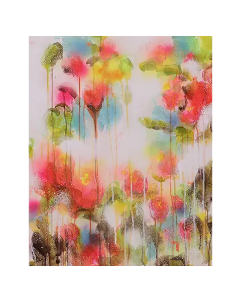 Acryl Gemälde Blumen Garten weiß hell neon rot pink gelb orange Kunst abstrakt