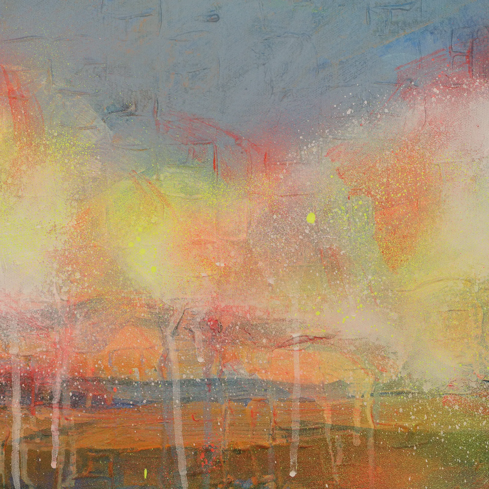 Nahaufnahme Acrylgemälde Bild Landschaft Sylt Meer abstrakt Wind Strand hellblau weiß gelb