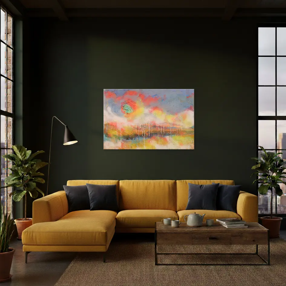 Wandbild für modernes Wohndesign Acrylgemälde Bild Landschaft Sylt Meer abstrakt Wind Strand hellblau weiß gelb