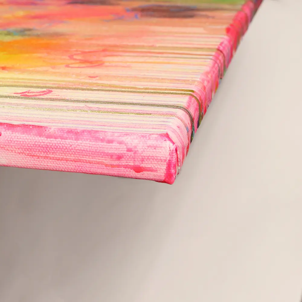 Nahaufnahme Acryl Gemälde Blumen Garten rosa hell neon rot pink gelb orange Kunst abstrakt