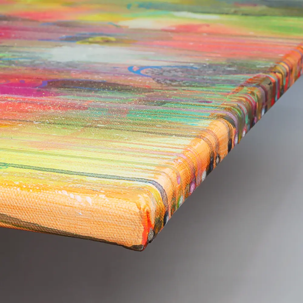 Nahaufnahme Acryl Gemälde Blumen Garten rosa hell neon rot pink gelb orange Kunst abstrakt