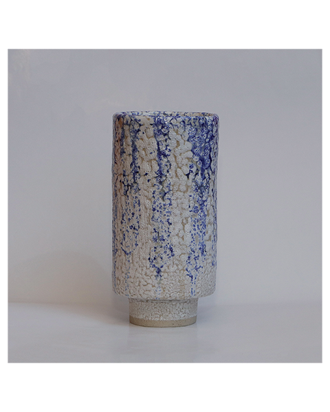 Keramik Steinzeug Blumen Vase weiss blau abstrakt Punkte Farb Verlauf Unikat Art