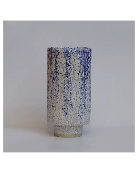 Keramik Steinzeug Blumen Vase weiss blau abstrakt Punkte Farb Verlauf Unikat Art