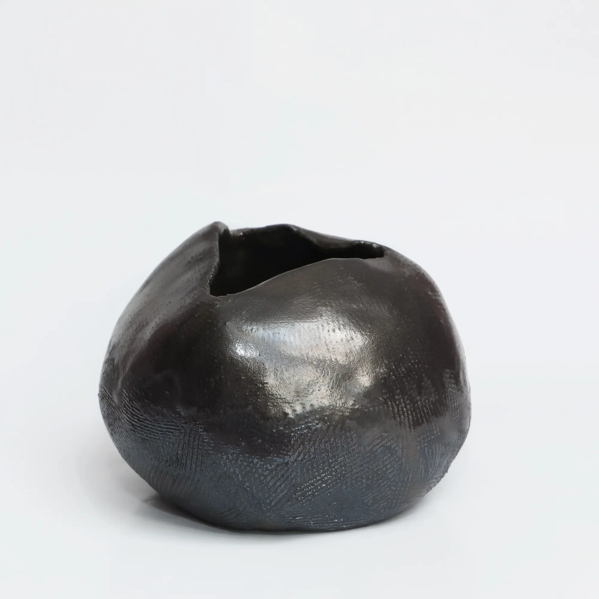 Keramik Mond Moon Vase alt gold bronze rund Kugel Metall schwarz metallisch