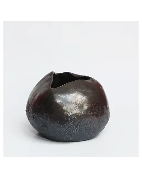 Keramik Mond Moon Vase alt gold bronze rund Kugel Metall schwarz metallisch