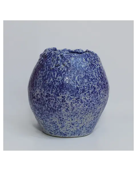 Keramik Kleine blau weiss gepunktete Blumen Vase Steinzeug abstrakt Kunst Unikat